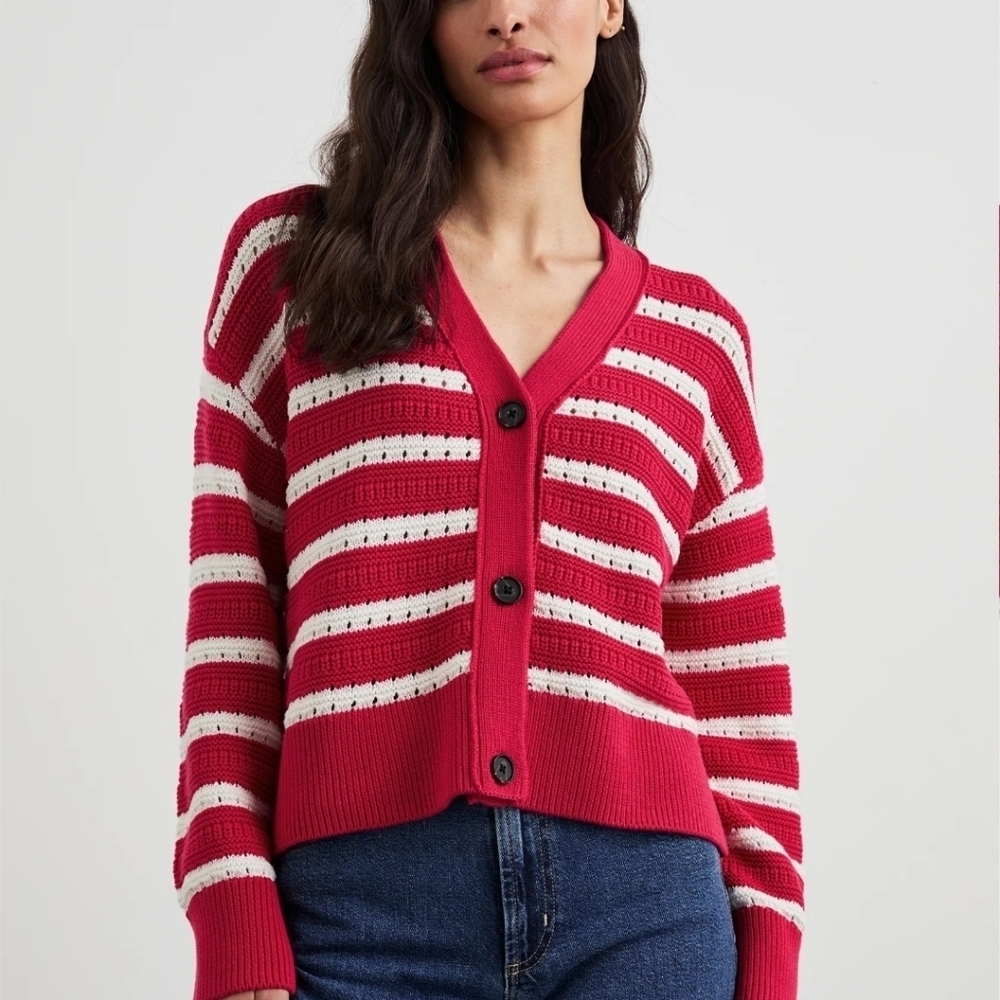 NWT Rails "Geneva" Stripe Knit Button Front Cardigan Retail $248, PREPPY, SIZE S
